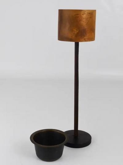 Carl Aub ck Carl Aubock Modernist Walnut Leather Candlestick Candle Holder Austria 1950s