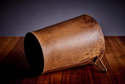 Carl Aub ck Fine vintage Carl Aub ck Leather and Brass waste paper basket Austria 1950s