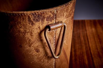 Carl Aub ck Fine vintage Carl Aub ck Leather and Brass waste paper basket Austria 1950s