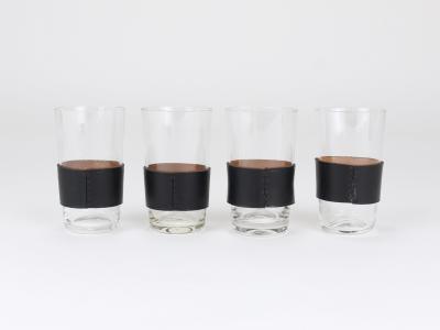 Carl Aub ck Martini Set Black Leather Pitcher Glasses Austria 1950s
