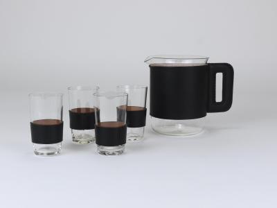 Carl Aub ck Martini Set Black Leather Pitcher Glasses Austria 1950s