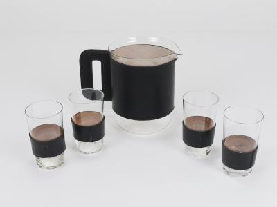 Carl Aub ck Martini Set Black Leather Pitcher Glasses Austria 1950s
