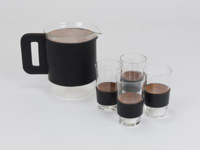 Carl Aub ck Martini Set Black Leather Pitcher Glasses Austria 1950s