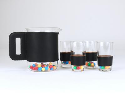 Carl Aub ck Martini Set Black Leather Pitcher Glasses Austria 1950s
