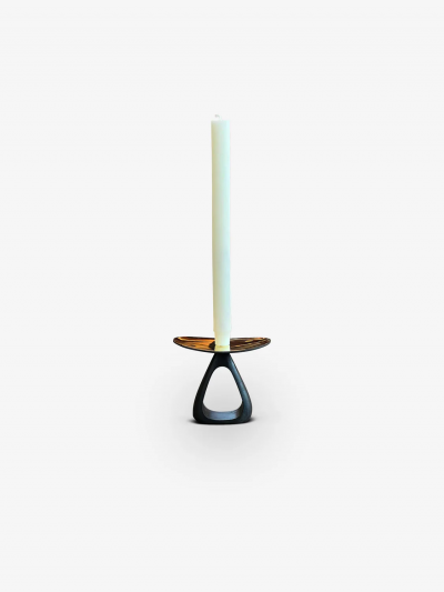 Carl Aub ck PAIR OF CANDLE HOLDERS WITH PATINATED TRIANGULAR BASE AND POLISHED TOP