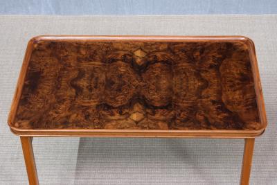 Carl Axel Acking Carl Axel Acking Walnut Burl and Mahogany Table Hjalmar Jackson Sweden 1930s