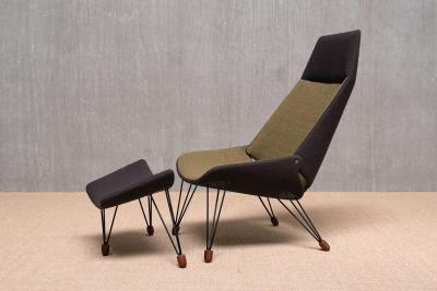 Carl Edward Matthes Sculptural Carl Edward Matthes Bicolor Lounge Chair with Footrest Denmark 1956