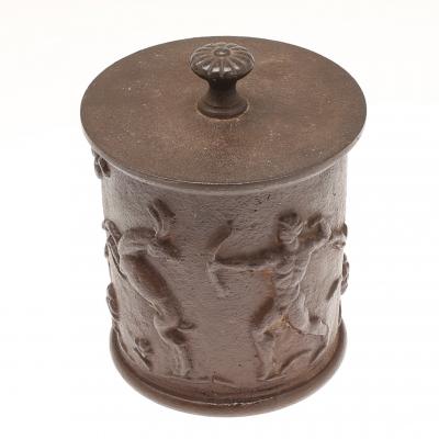 Carl Elmberg Lidded Jar with Hunting Scenes by Carl Elmberg for Nafvequarns Bruk