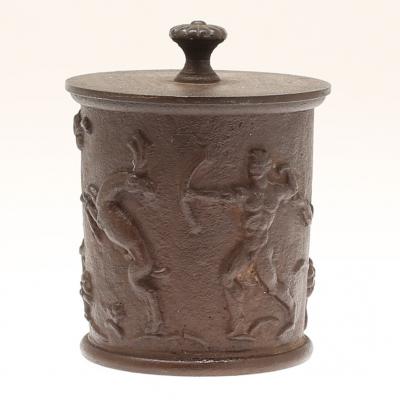 Carl Elmberg Lidded Jar with Hunting Scenes by Carl Elmberg for Nafvequarns Bruk