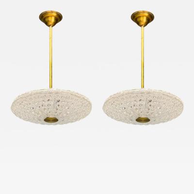Carl Fagerlund Carl Fagerlund Brass Glass Pendant Lights Sweden 1940s