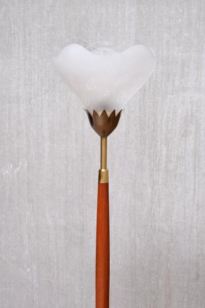 Carl Fagerlund Carl Fagerlund Floor Lamp in Mahogany Brass and Glass Orrefors Sweden 1950s