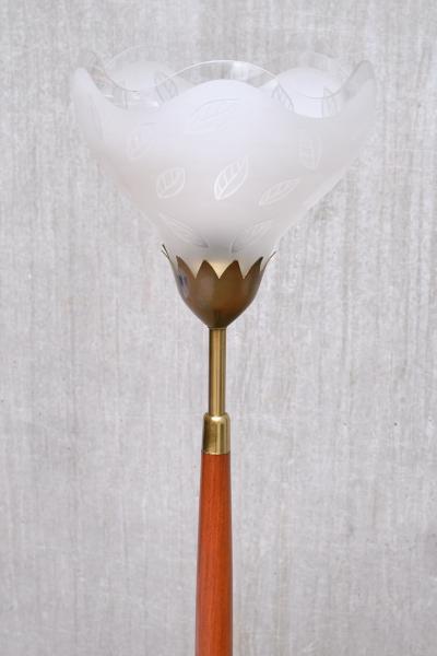 Carl Fagerlund Carl Fagerlund Floor Lamp in Mahogany Brass and Glass Orrefors Sweden 1950s