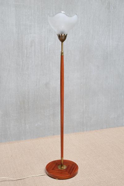 Carl Fagerlund Carl Fagerlund Floor Lamp in Mahogany Brass and Glass Orrefors Sweden 1950s