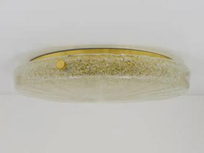 Carl Fagerlund Carl Fagerlund Orrefors Textured Glass Brass Flush Mount Sweden 1950s