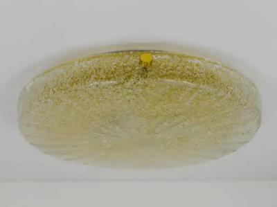 Carl Fagerlund Carl Fagerlund Orrefors Textured Glass Brass Flush Mount Sweden 1950s