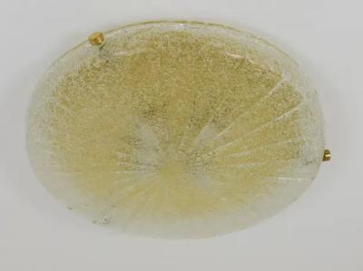 Carl Fagerlund Carl Fagerlund Orrefors Textured Glass Brass Flush Mount Sweden 1950s