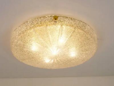 Carl Fagerlund Carl Fagerlund Orrefors Textured Glass Brass Flush Mount Sweden 1950s