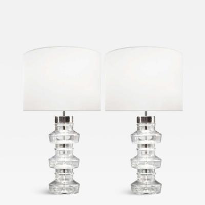 Carl Fagerlund Carl Fagerlund Swedish Modern Nickel Glass Table Lamps Sweden 1960s