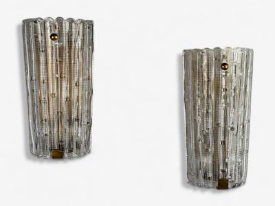 Carl Fagerlund Carl Fagerlund Textured Glass Brass Large Wall Sconces Sweden 1940s
