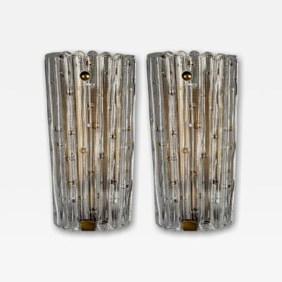 Carl Fagerlund Carl Fagerlund Textured Glass Brass Large Wall Sconces Sweden 1940s