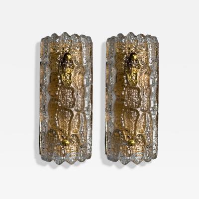 Carl Fagerlund Carl Fagerlund Textured Glass Brass Wall Lights Sweden 1960s