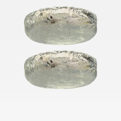 Carl Fagerlund Carl Fagerlund Textured Glass Nickel Flush Mount Fixtures Sweden 1950s