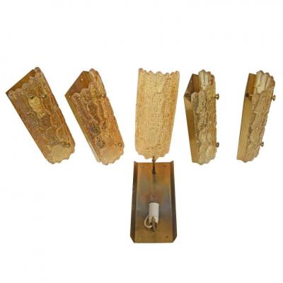 Carl Fagerlund Five Amber Sconces by Carl Fagerlund for Orrefors