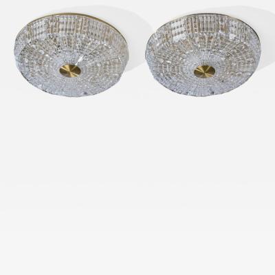 Carl Fagerlund Flush Mounts with Brass and Glass Sweden 1950s