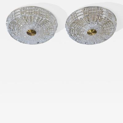 Carl Fagerlund Flush Mounts with Brass and Glass Sweden 1950s