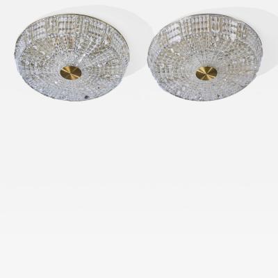 Carl Fagerlund Flush Mounts with Brass and Glass Sweden 1950s