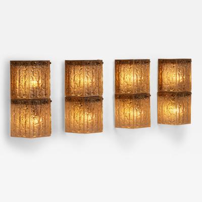 Carl Fagerlund Four Carl Fagerlund Brass and Glass Wall Lights for Orrefors Sweden 1960s