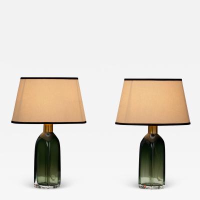 Carl Fagerlund Glass and Brass Table Lamps by Carl Fagerlund for Orrefors Sweden 20th Century