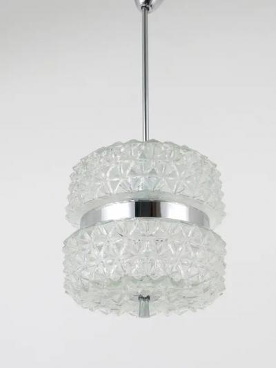 Carl Fagerlund Karl Fagerlund Style Chrome and Faceted Glass Pendant Light from the 1960s