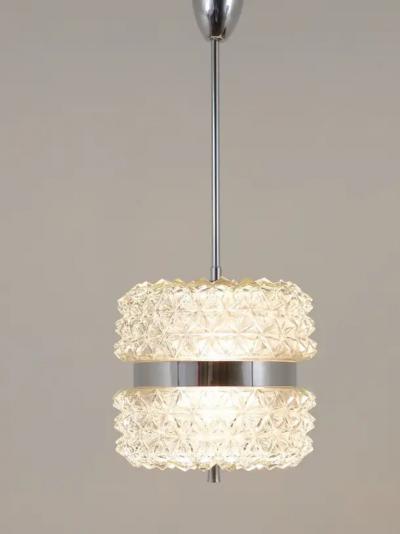Carl Fagerlund Karl Fagerlund Style Chrome and Faceted Glass Pendant Light from the 1960s