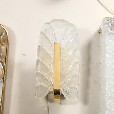 Carl Fagerlund Mid Century Mottled Glass Brass Leaf Sconces by Carl Fagerlund for Orrefors