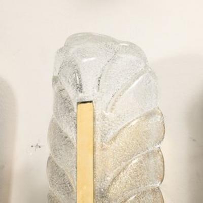 Carl Fagerlund Mid Century Mottled Glass Brass Leaf Sconces by Carl Fagerlund for Orrefors