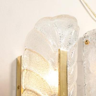 Carl Fagerlund Mid Century Mottled Glass Brass Leaf Sconces by Carl Fagerlund for Orrefors