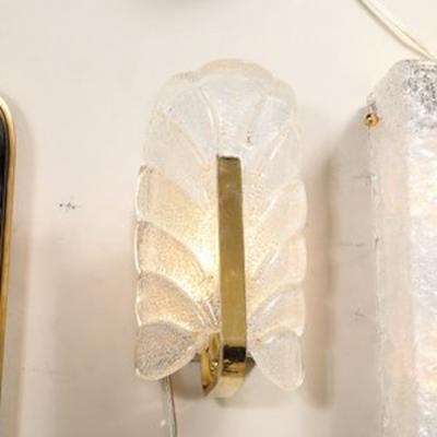 Carl Fagerlund Mid Century Mottled Glass Brass Leaf Sconces by Carl Fagerlund for Orrefors