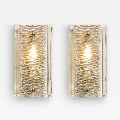 Carl Fagerlund Mid Century Textured Glass Brass Fitted Sconces by Carl Fagerlund for Orrefors