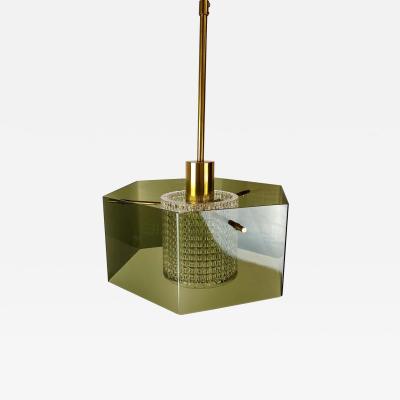 Carl Fagerlund Midcentury Orrefors Carl Fagerlund Ceiling Light with Hand Blown Green Glass