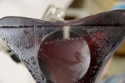 Carl Fagerlund Orrefors Triangular Ruby Glass Lamps