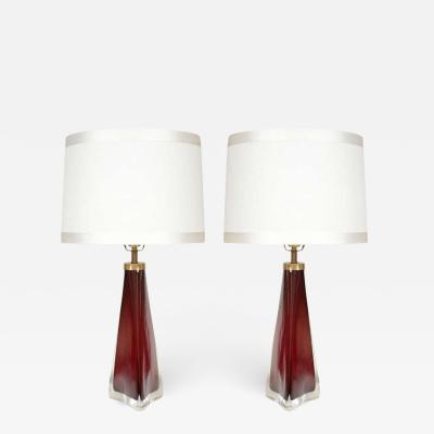 Carl Fagerlund Orrefors Triangular Ruby Glass Lamps