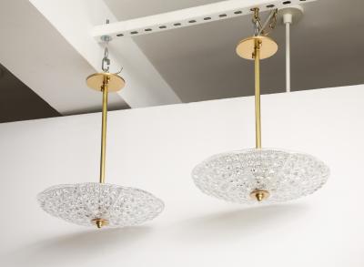 Carl Fagerlund Pair of 1950s Crystal and Brass Chandeliers by Carl Fagerlund for Orrefors 