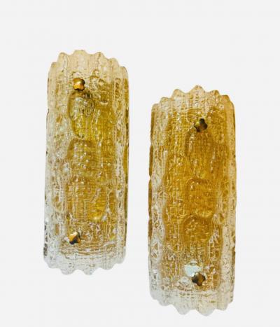 Carl Fagerlund Pair of 1950s Swedish Orrefors Crystal Mid Century Wall Lamps