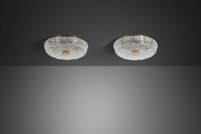 Carl Fagerlund Pair of Crystal Glass and Brass Ceiling Lamps by Carl Fagerlund Sweden ca 1950s