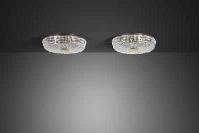 Carl Fagerlund Pair of Crystal Glass and Brass Ceiling Lamps by Carl Fagerlund Sweden ca 1950s