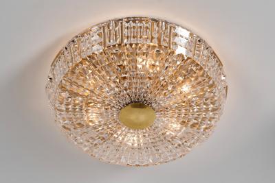 Carl Fagerlund Pair of Crystal Glass and Brass Ceiling Lamps by Carl Fagerlund Sweden ca 1950s