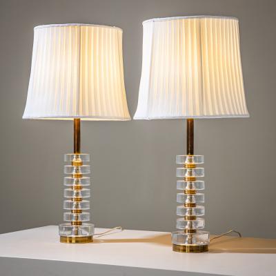 Carl Fagerlund Pair of Glass and Brass Table Lamps by Carl Fagerlund for Orrefors