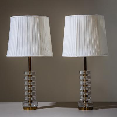 Carl Fagerlund Pair of Glass and Brass Table Lamps by Carl Fagerlund for Orrefors