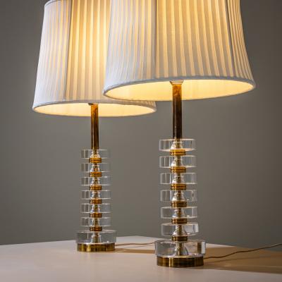 Carl Fagerlund Pair of Glass and Brass Table Lamps by Carl Fagerlund for Orrefors